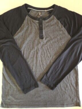 T&G Mens Raglan Henley Long Sleeve Shirt Gray Black Baseball Tee Size M